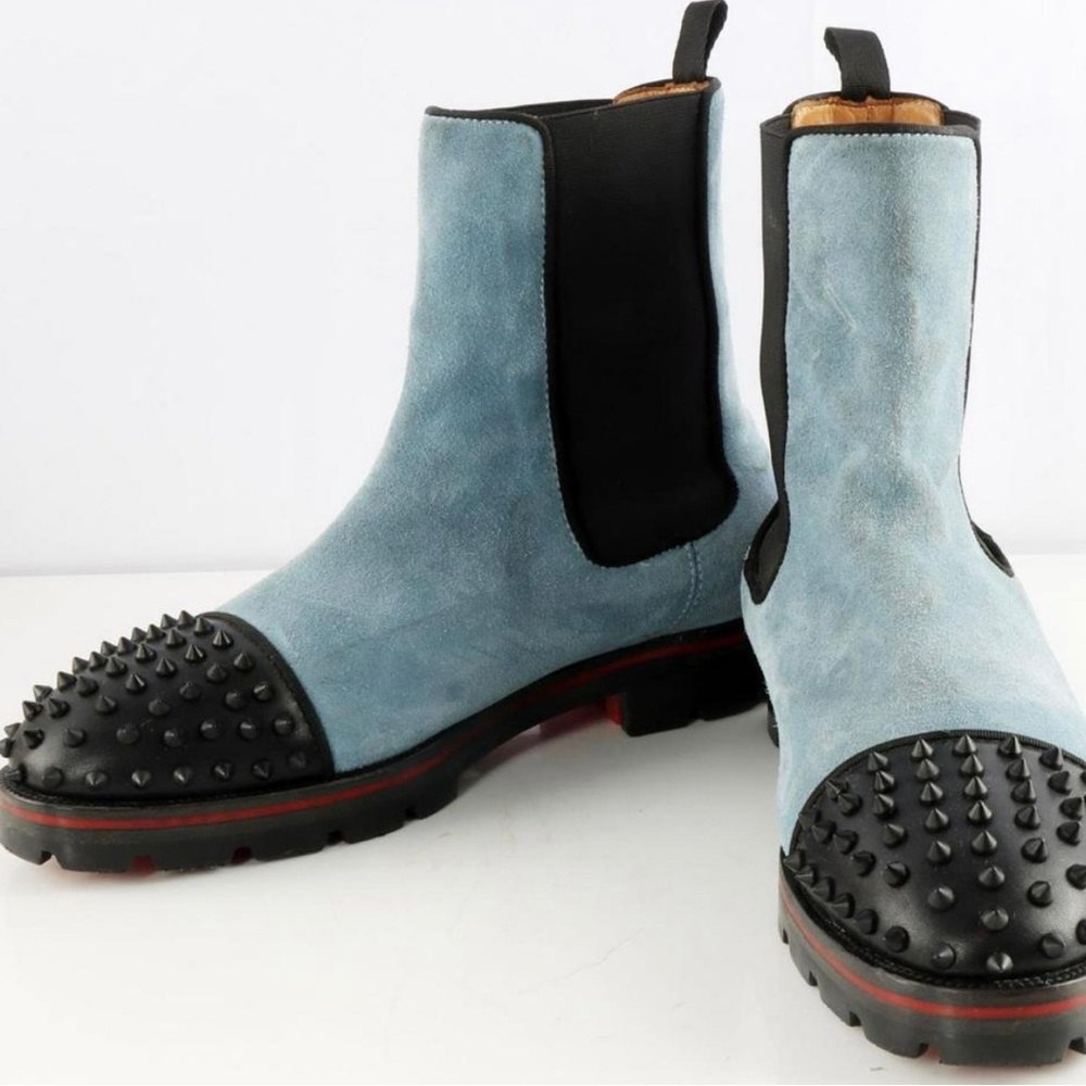 Christian Louboutin Melon Spike Chelsea boot in blue suede calfskin leather